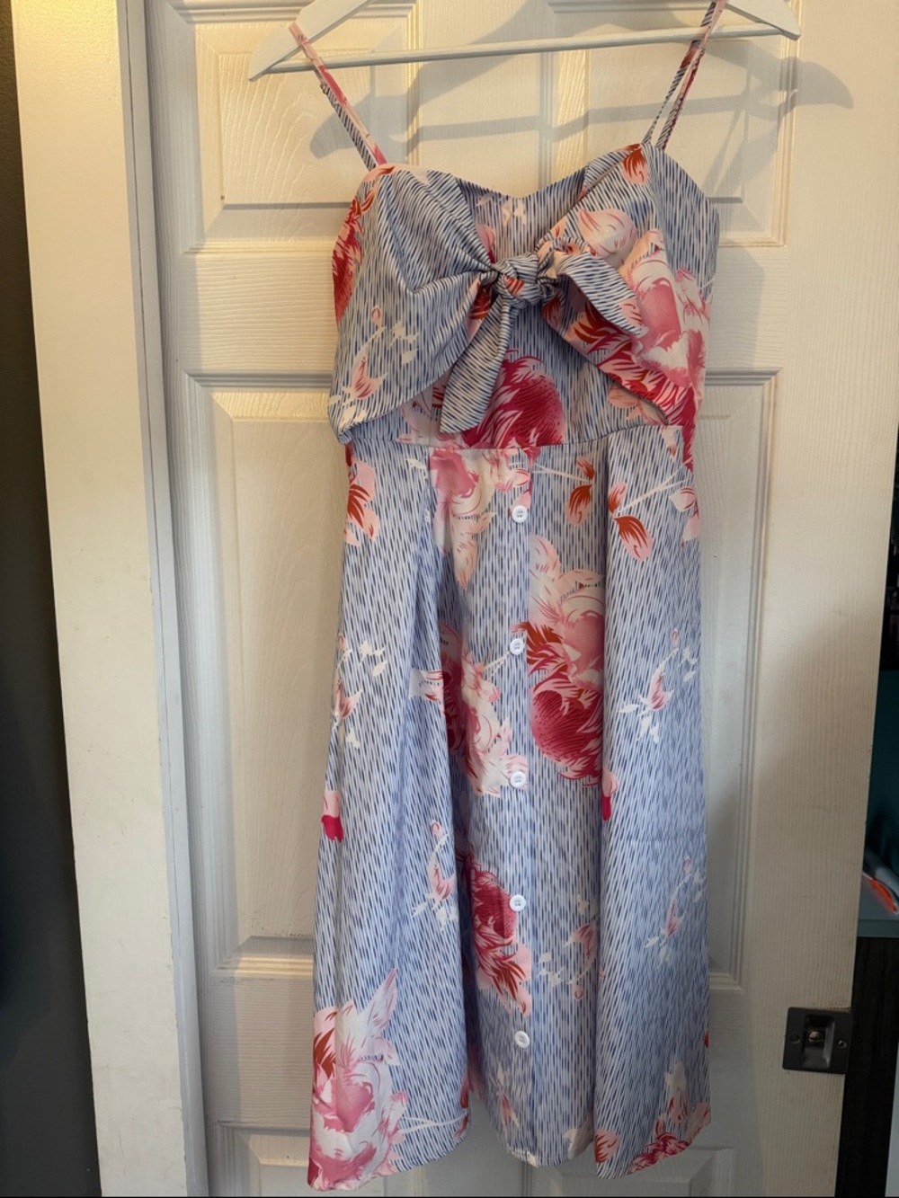 Blue & Pink Floral Tie-Front Maternity Midi Dress